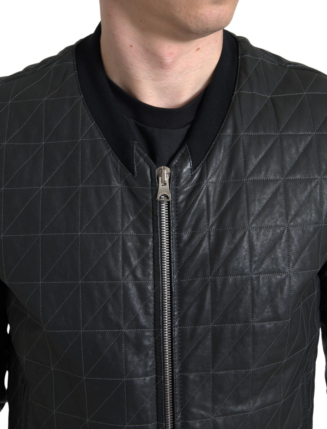  - Dolce & Gabbana Elegant Black Leather Bomber Jacket - JKT3672 - Ask Me Wear