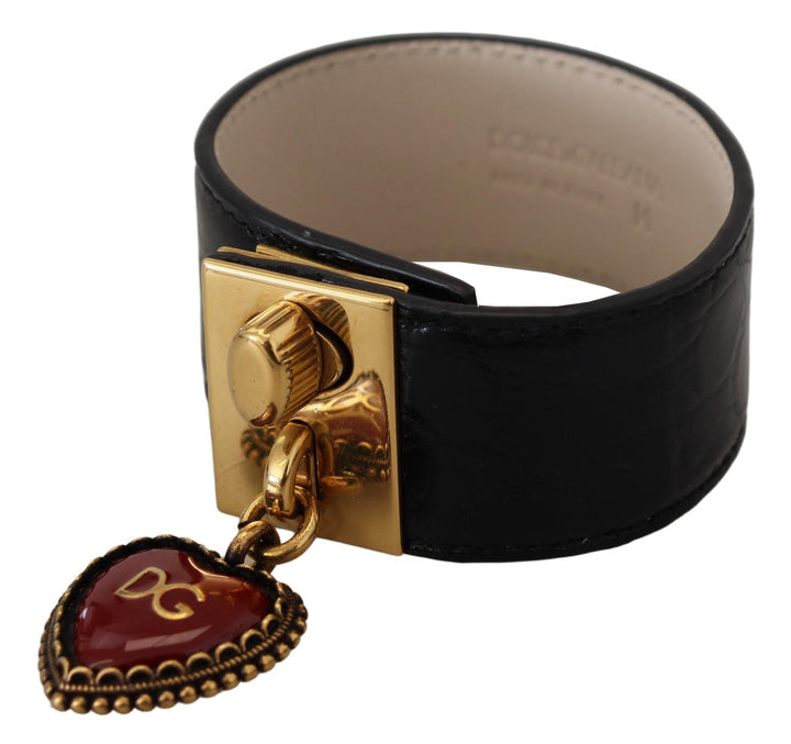  - Dolce & Gabbana Elegant Black Leather Gold Detail Bracelet - SMY101109 - Ask Me Wear