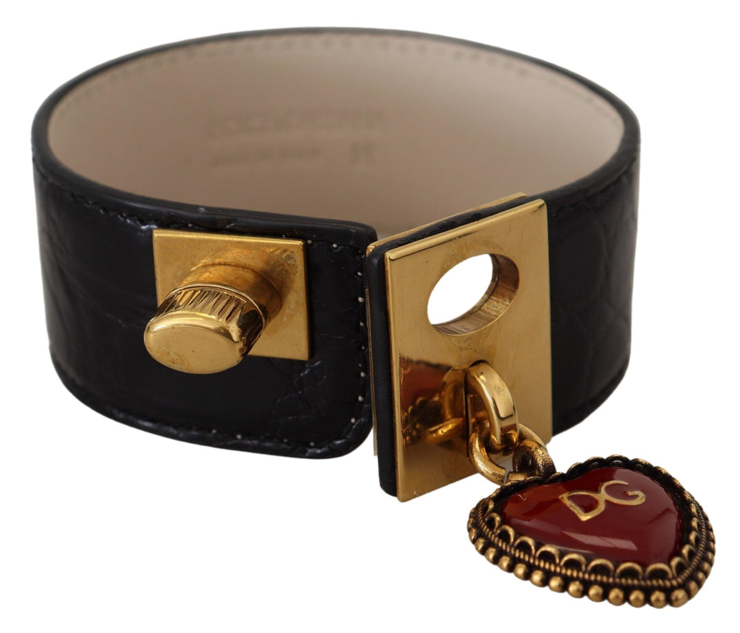  - Dolce & Gabbana Elegant Black Leather Gold Detail Bracelet - SMY101109 - Ask Me Wear