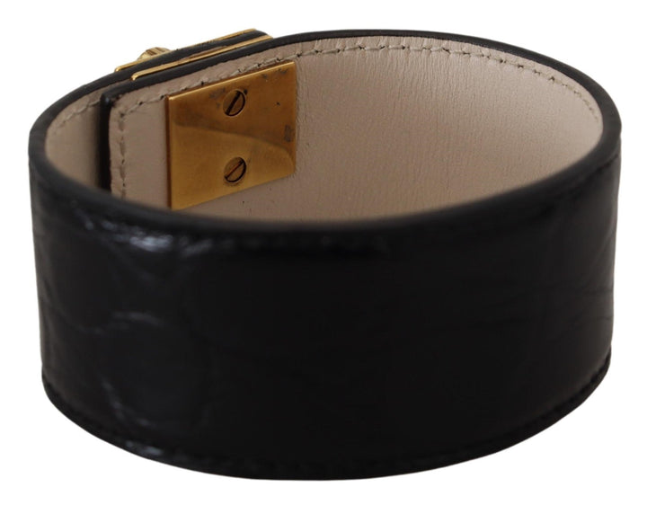  - Dolce & Gabbana Elegant Black Leather Gold Detail Bracelet - SMY101109 - Ask Me Wear