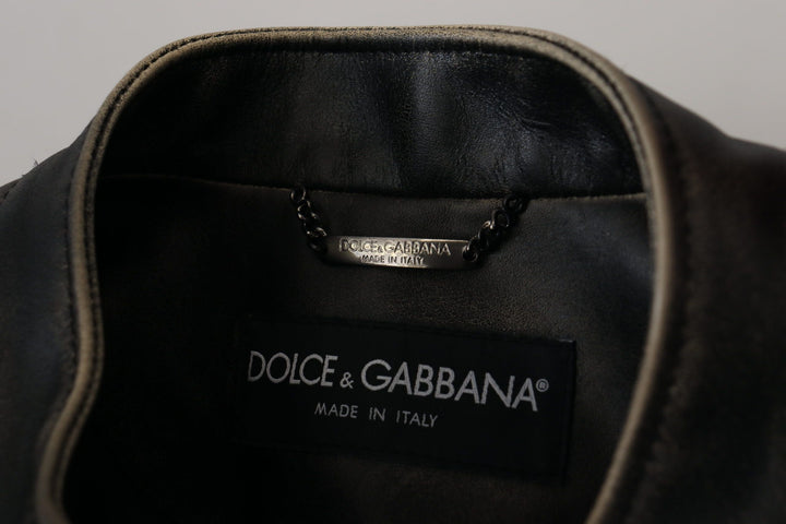  - Dolce & Gabbana Elegant Black Leather Jacket with Silver Details - JKT3331 - 54 - Ask Me Wear