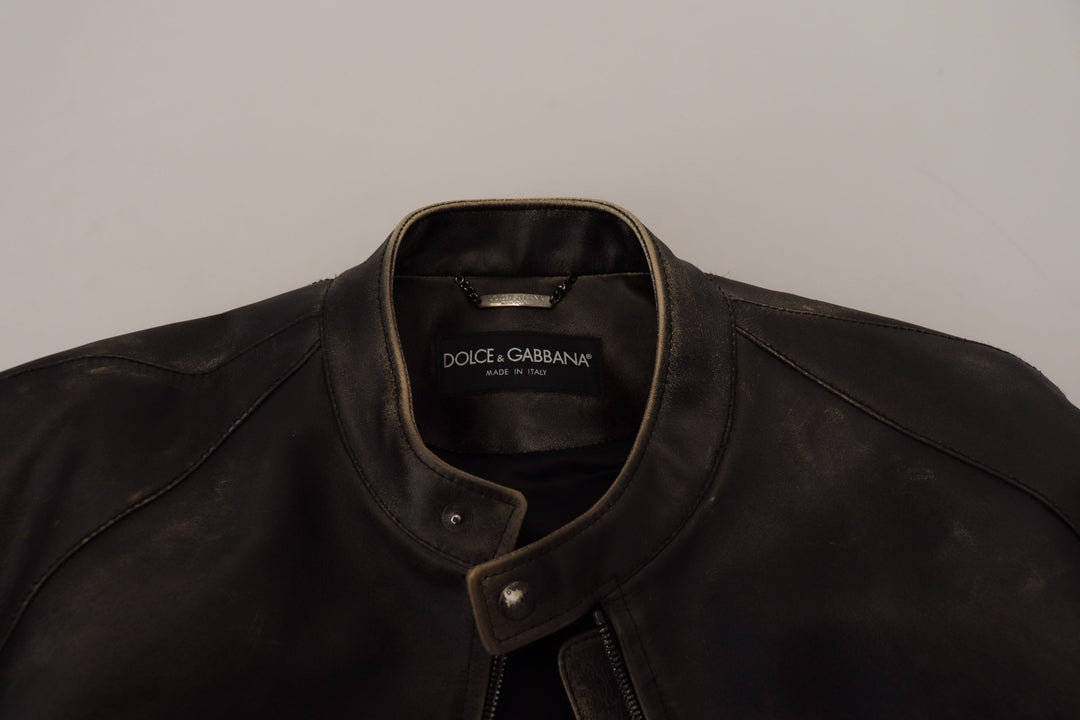  - Dolce & Gabbana Elegant Black Leather Jacket with Silver Details - JKT3331 - 54 - Ask Me Wear