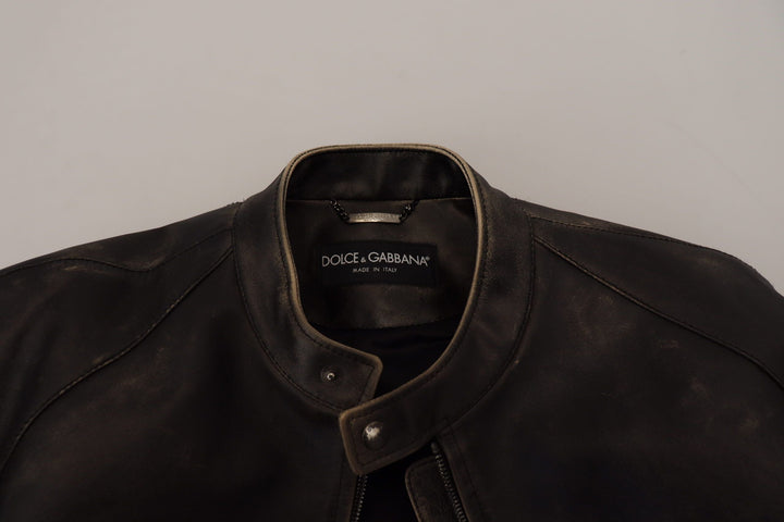  - Dolce & Gabbana Elegant Black Leather Jacket with Silver Details - JKT3331 - 54 - Ask Me Wear