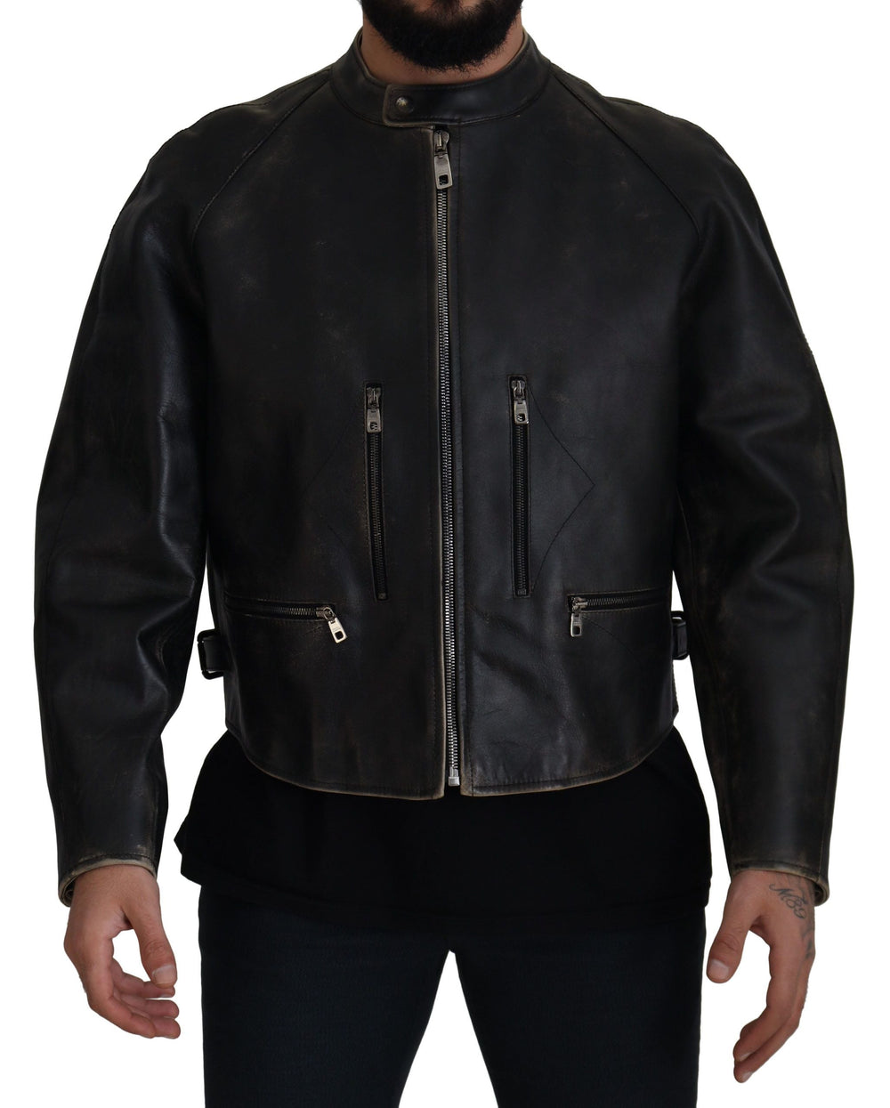  - Dolce & Gabbana Elegant Black Leather Jacket with Silver Details - JKT3331 - 54 - Ask Me Wear