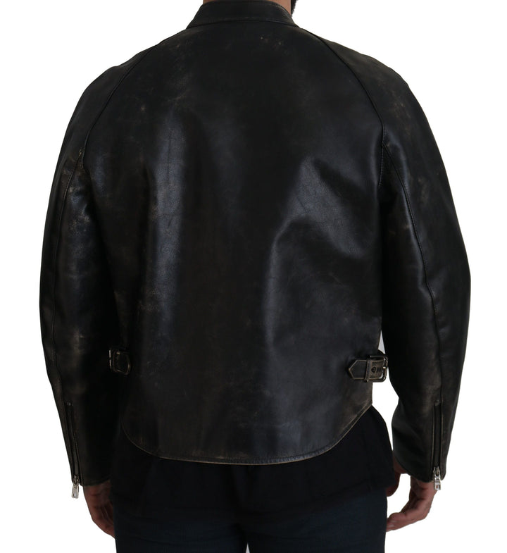  - Dolce & Gabbana Elegant Black Leather Jacket with Silver Details - JKT3331 - 54 - Ask Me Wear