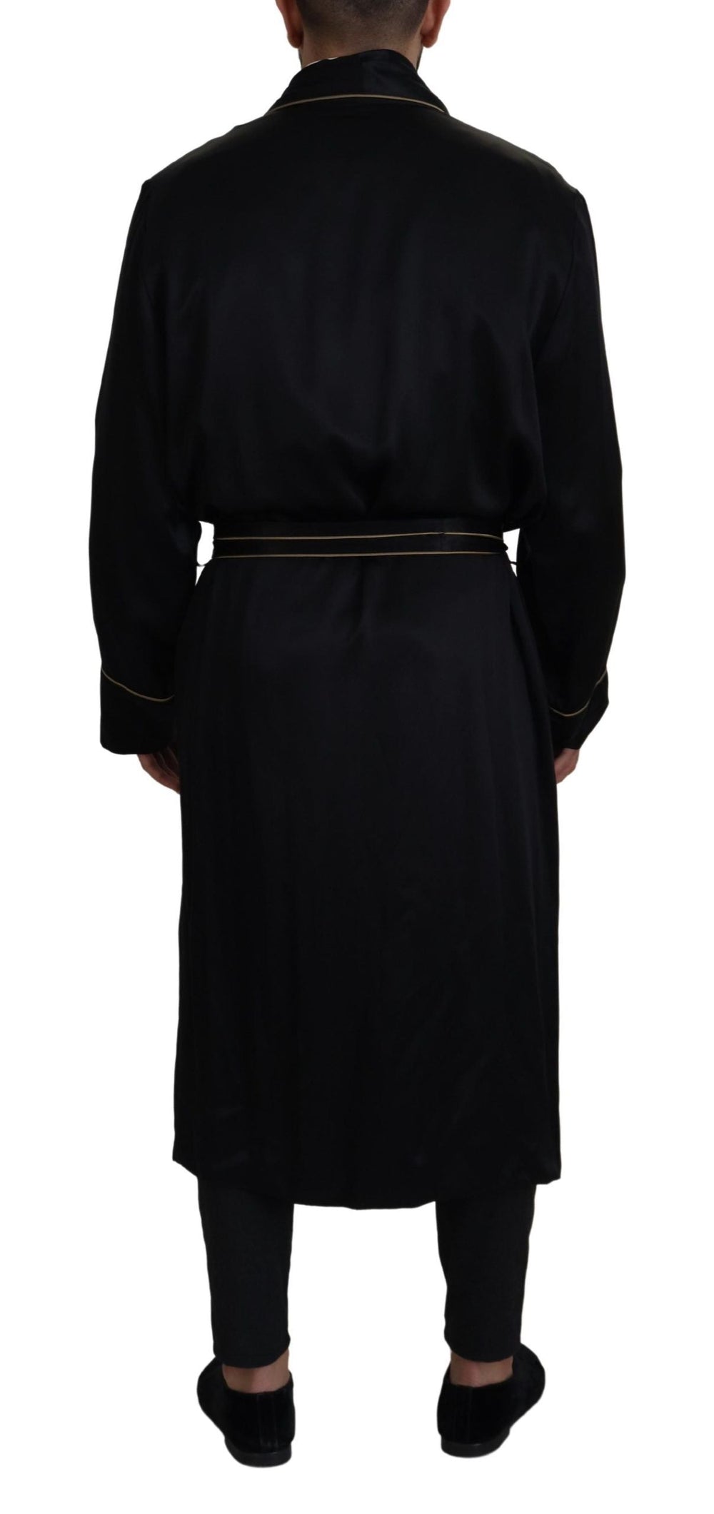  - Dolce & Gabbana Elegant Black Silk Long Robe Coat - JKT3421 - 50 - Ask Me Wear