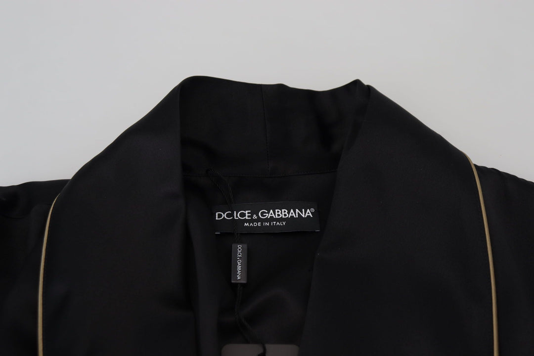  - Dolce & Gabbana Elegant Black Silk Long Robe Coat - JKT3421 - 50 - Ask Me Wear