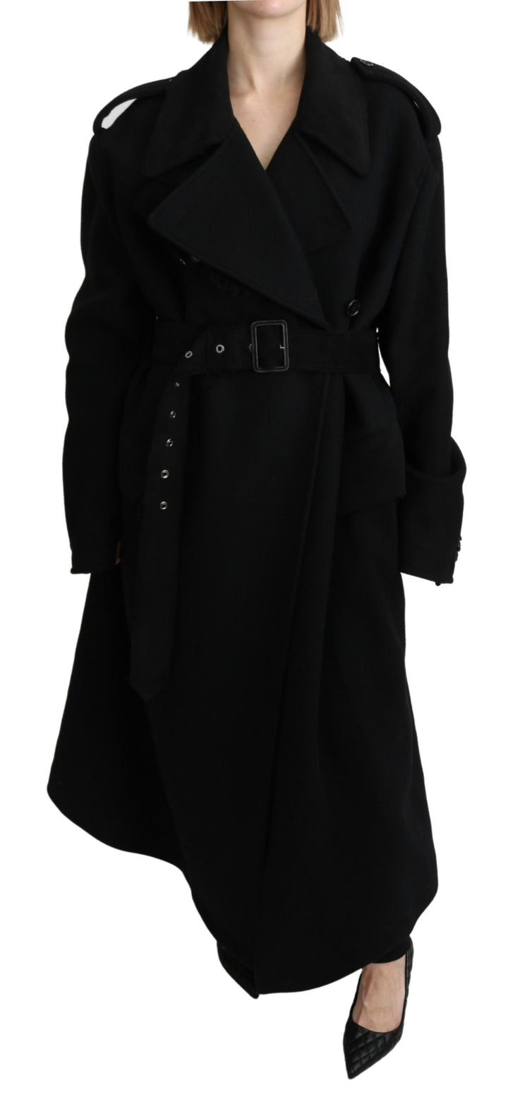  - Dolce & Gabbana Elegant Black Wool Trenchcoat - JKT2638 - 40 - Ask Me Wear