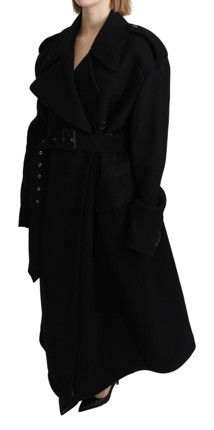  - Dolce & Gabbana Elegant Black Wool Trenchcoat - JKT2638 - 40 - Ask Me Wear