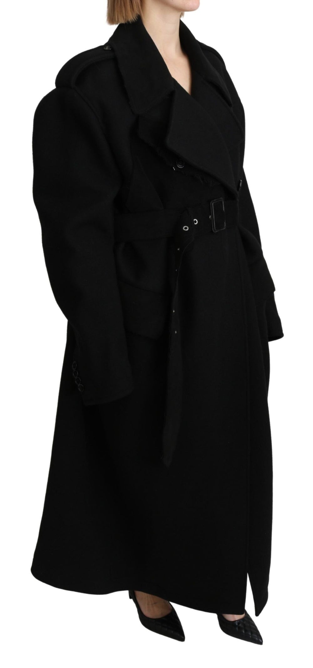  - Dolce & Gabbana Elegant Black Wool Trenchcoat - JKT2638 - 40 - Ask Me Wear