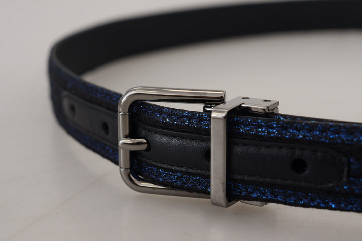  - Dolce & Gabbana Elegant Blue Jacquard Leather Belt - BEL8977 - 90 - Ask Me Wear