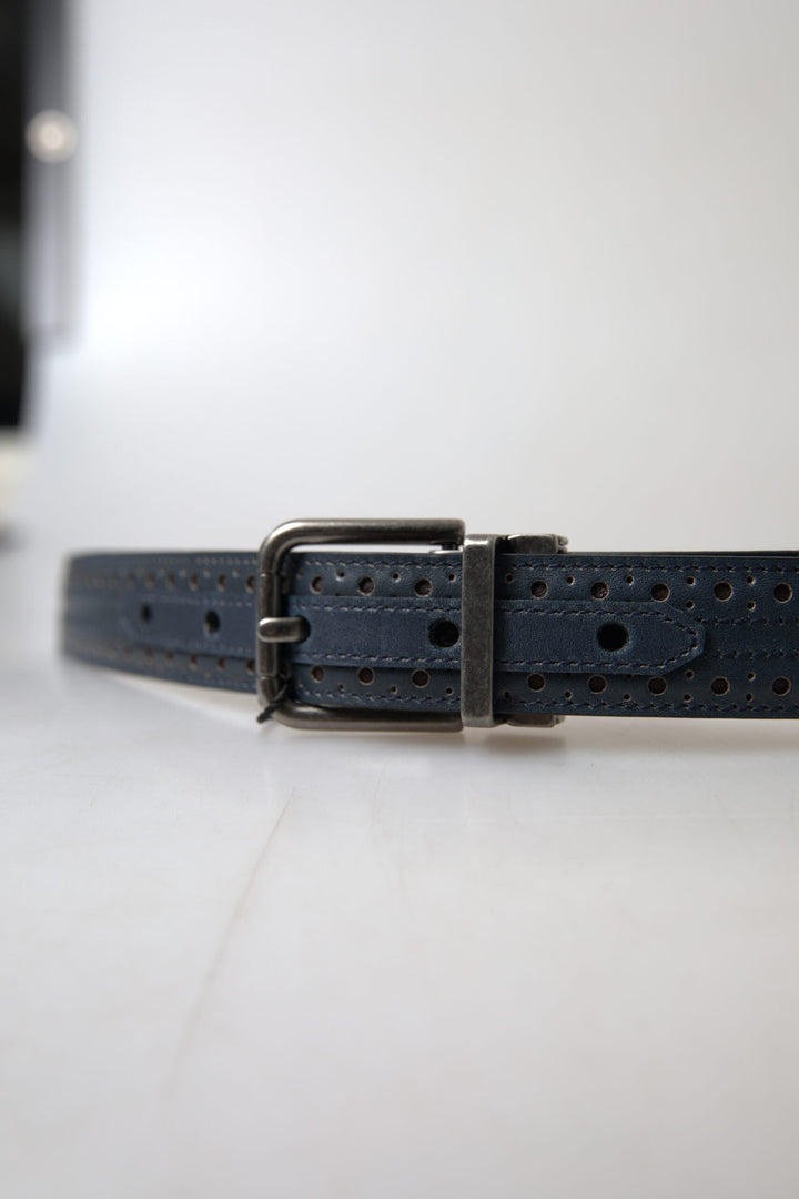  - Dolce & Gabbana Elegant Blue Leather Belt with Metal Buckle - BEL9022 - 105 - Ask Me Wear