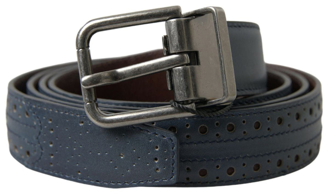  - Dolce & Gabbana Elegant Blue Leather Belt with Metal Buckle - BEL9022 - 105 - Ask Me Wear