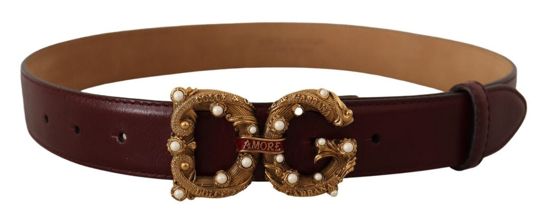  - Dolce & Gabbana Elegant Bordeaux Leather Amore Belt - BEL8319 - 75 - Ask Me Wear