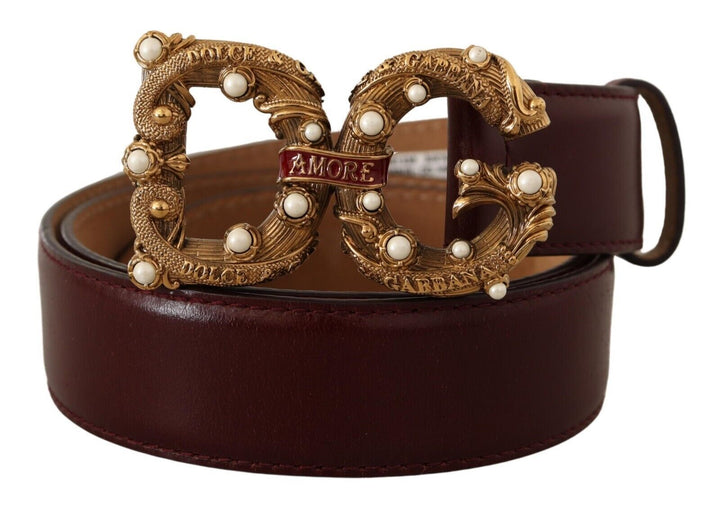  - Dolce & Gabbana Elegant Bordeaux Leather Amore Belt - BEL8319 - 75 - Ask Me Wear