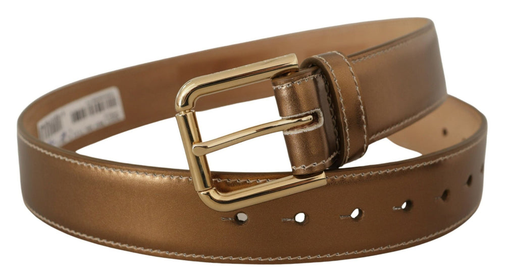  - Dolce & Gabbana Elegant Bronze Leather Belt with Logo Buckle - WMB143 - 65 - Ask Me Wear