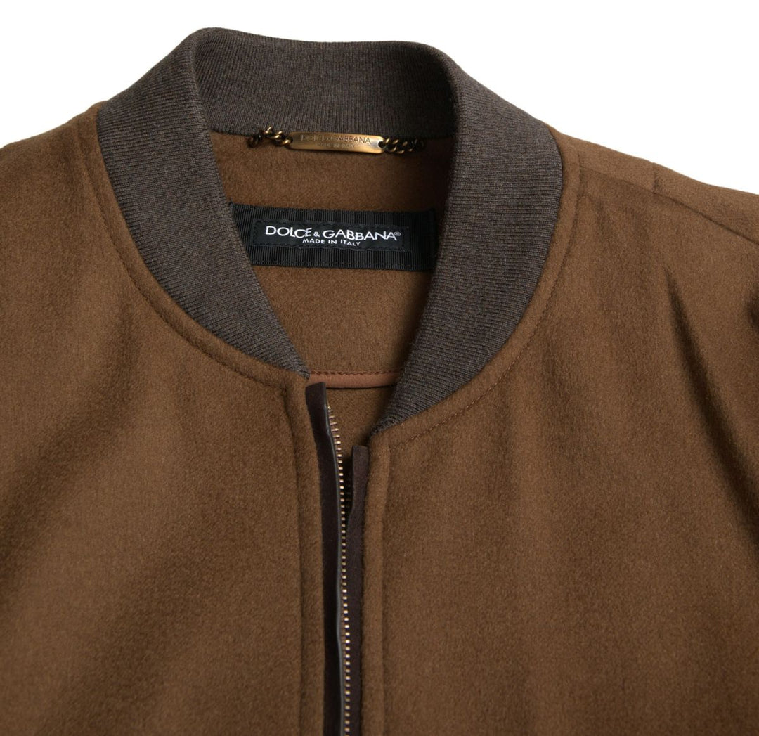  - Dolce & Gabbana Elegant Brown Cashmere Bomber Jacket - JKT3687 - 54 - Ask Me Wear