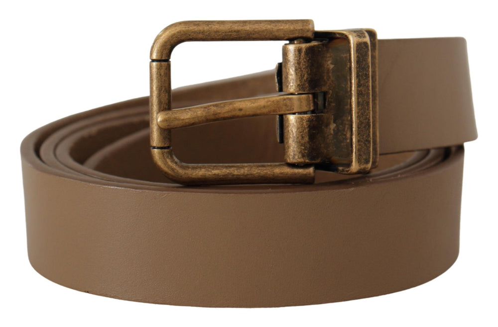  - Dolce & Gabbana Elegant Brown Leather Belt with Brass Tone Buckle - BEL8492 - 90 - Ask Me Wear