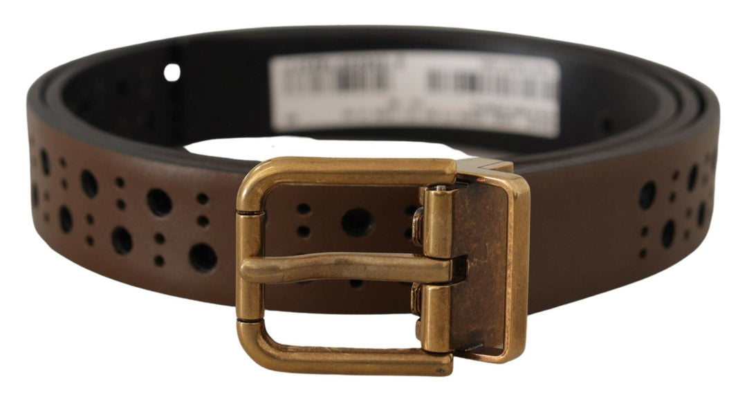  - Dolce & Gabbana Elegant Brown Leather Belt with Golden Buckle - BEL8485 - 90 - Ask Me Wear