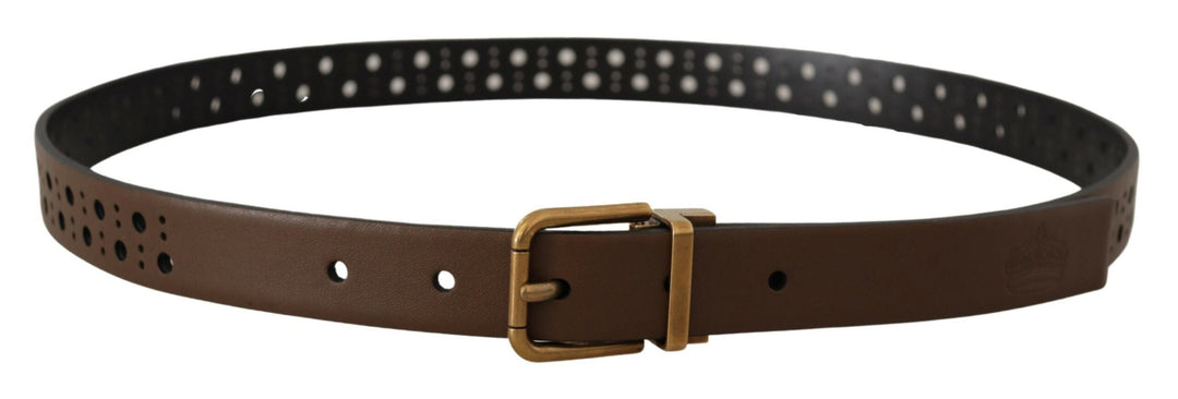  - Dolce & Gabbana Elegant Brown Leather Belt with Golden Buckle - BEL8485 - 90 - Ask Me Wear