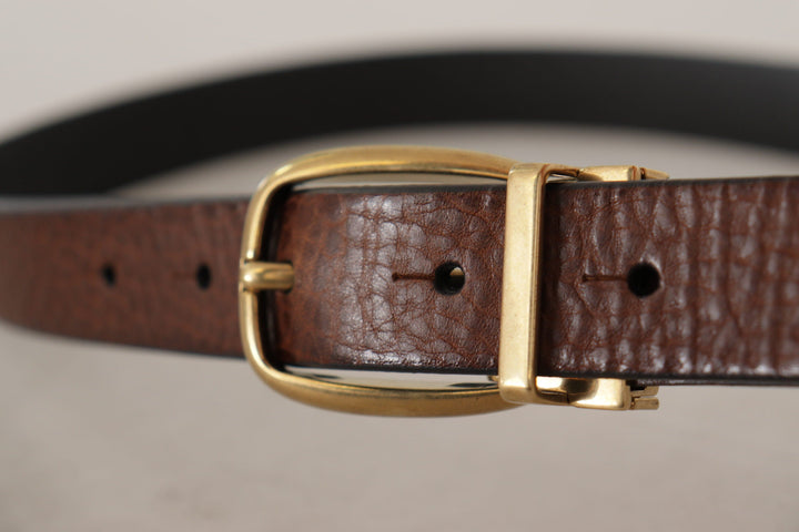  - Dolce & Gabbana Elegant Brown Leather Belt with Logo Buckle - BEL8603 - 80 - Ask Me Wear