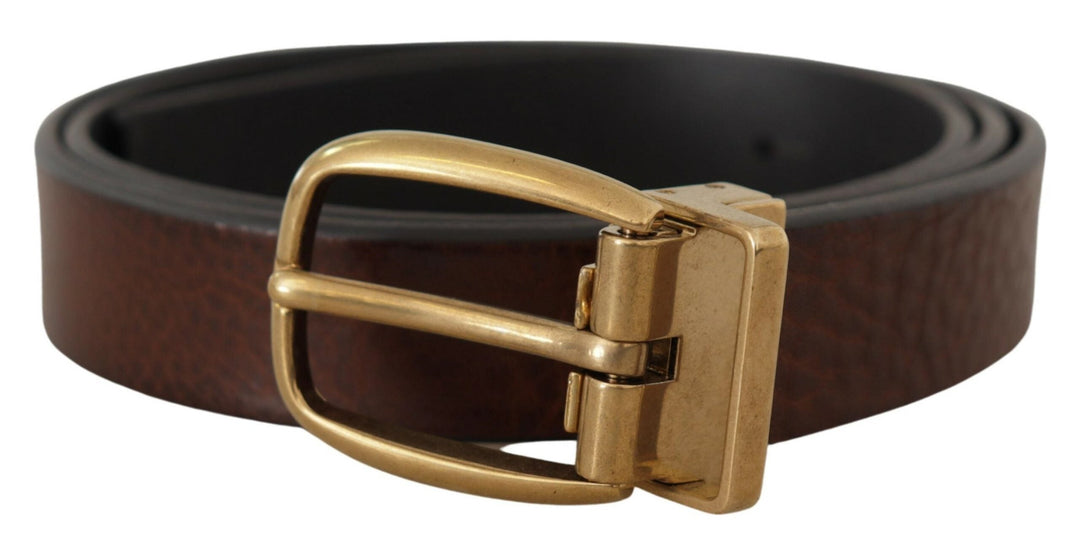  - Dolce & Gabbana Elegant Brown Leather Belt with Logo Buckle - BEL8603 - 80 - Ask Me Wear