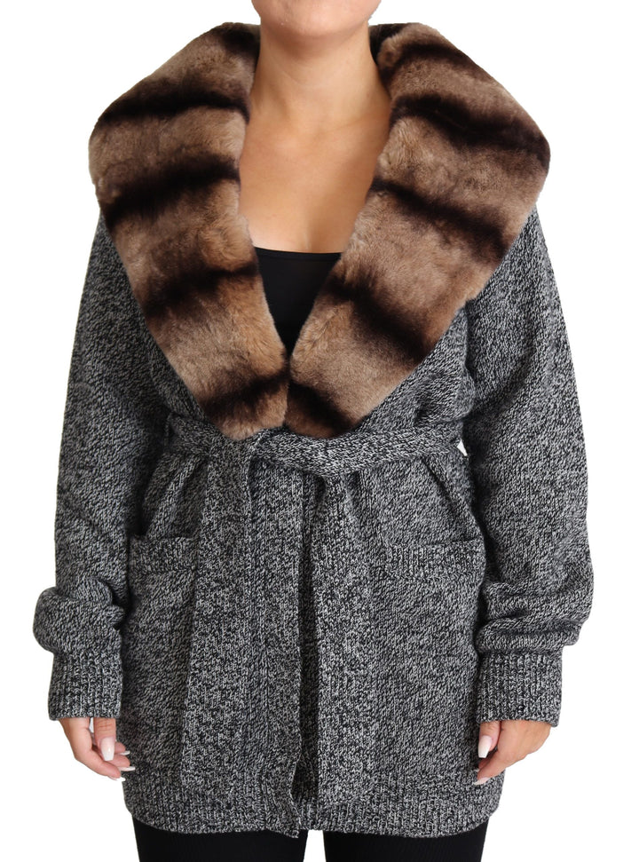  - Dolce & Gabbana Elegant Cashmere Cardigan with Rabbit Fur Collar - JKT2811 - 38 - Ask Me Wear