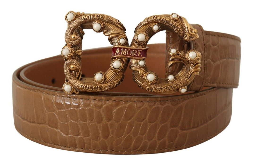  - Dolce & Gabbana Elegant Croco Leather Amore Belt with Pearls - BEL8310 - 75 - Ask Me Wear