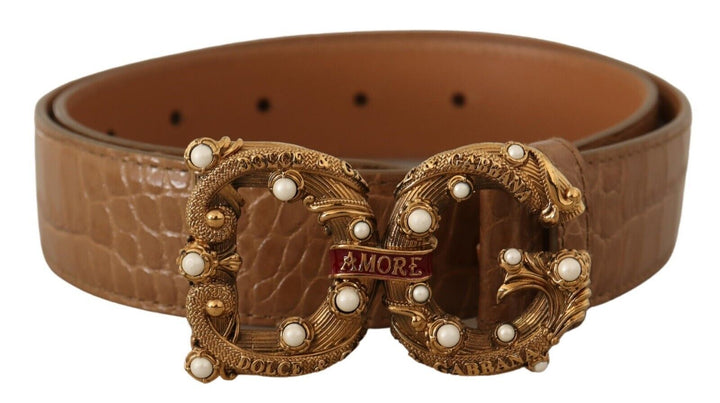  - Dolce & Gabbana Elegant Croco Leather Amore Belt with Pearls - BEL8310 - 75 - Ask Me Wear