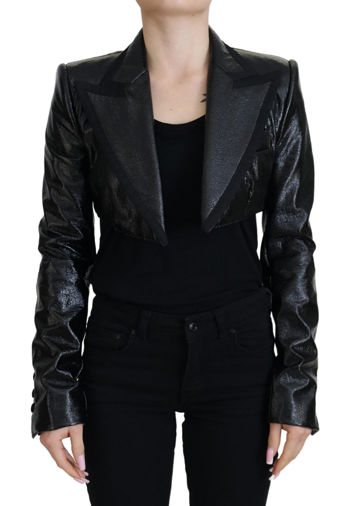  - Dolce & Gabbana Elegant Cropped Black Designer Jacket - JKT3489 - 40 - Ask Me Wear