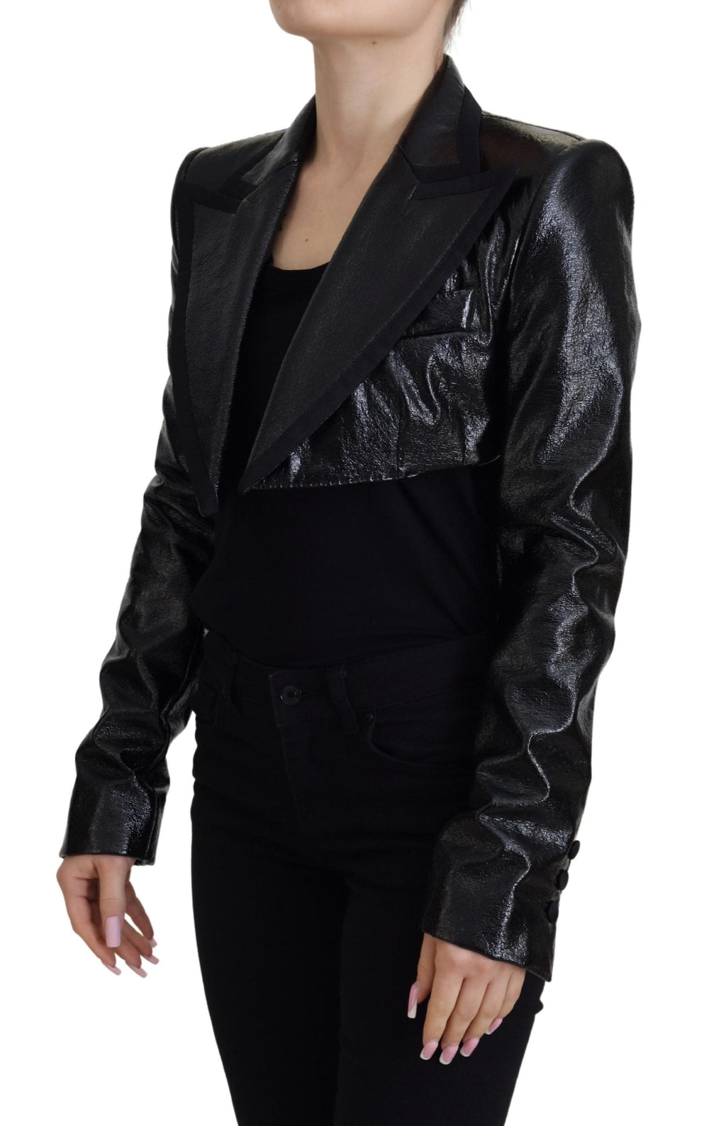  - Dolce & Gabbana Elegant Cropped Black Designer Jacket - JKT3489 - 40 - Ask Me Wear