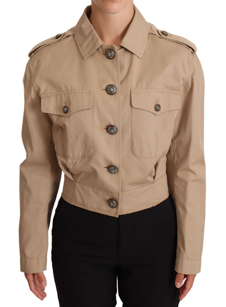  - Dolce & Gabbana Elegant Cropped Cotton Jacket in Beige - JKT3006 - 38 - Ask Me Wear