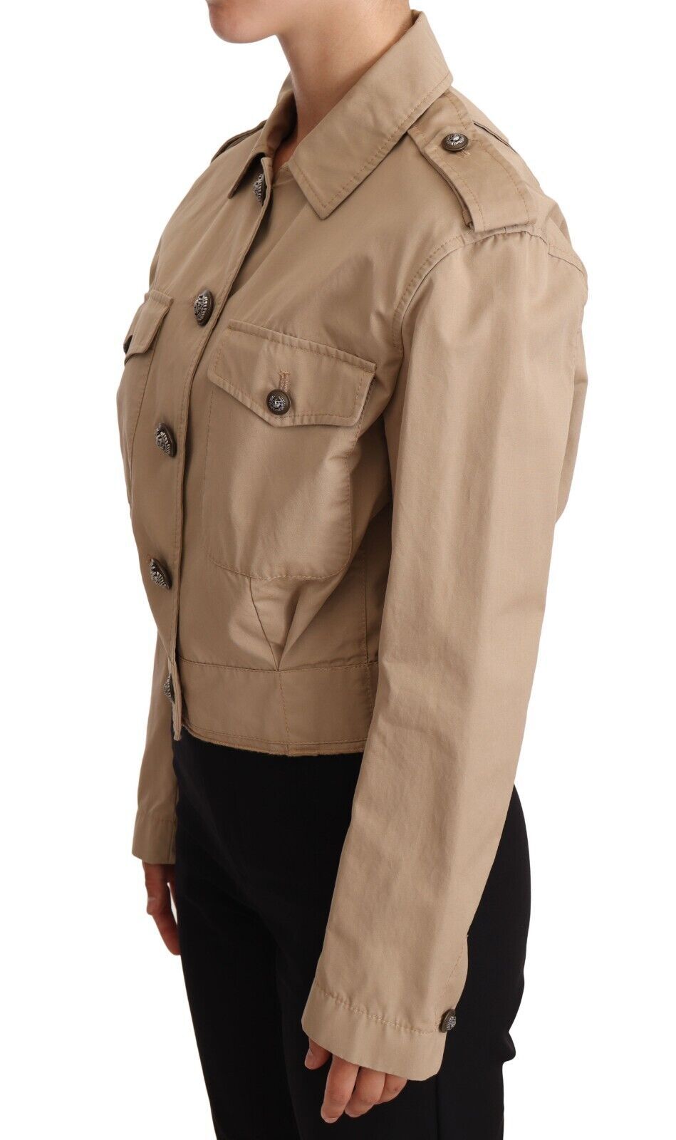  - Dolce & Gabbana Elegant Cropped Cotton Jacket in Beige - JKT3006 - 38 - Ask Me Wear