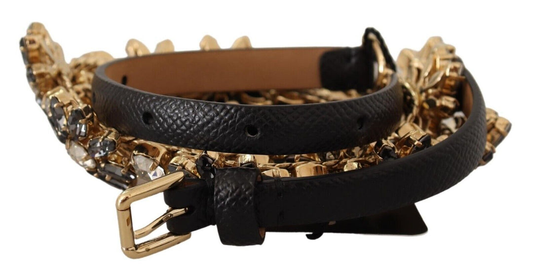  - Dolce & Gabbana Elegant Crystal Daisy Chain Leather Belt - BEL8296 - 75 - Ask Me Wear