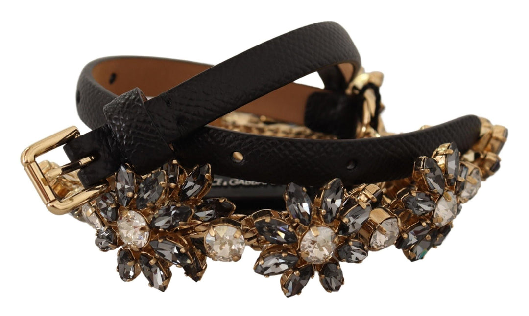  - Dolce & Gabbana Elegant Crystal Daisy Chain Leather Belt - BEL8296 - 75 - Ask Me Wear