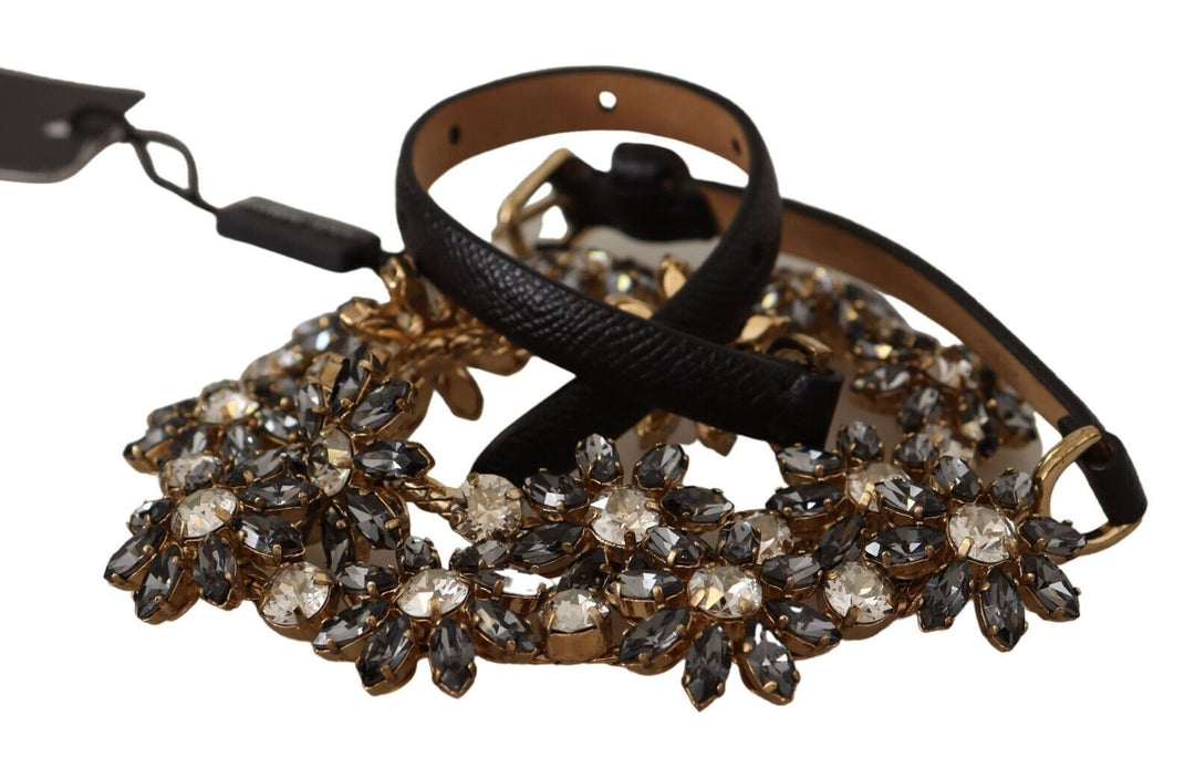  - Dolce & Gabbana Elegant Crystal Daisy Chain Leather Belt - BEL8296 - 75 - Ask Me Wear