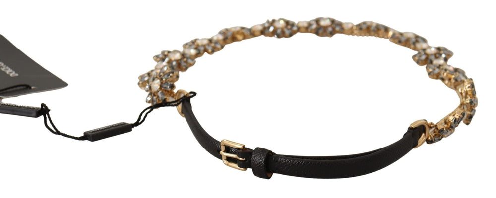  - Dolce & Gabbana Elegant Crystal Daisy Chain Leather Belt - BEL8296 - 75 - Ask Me Wear