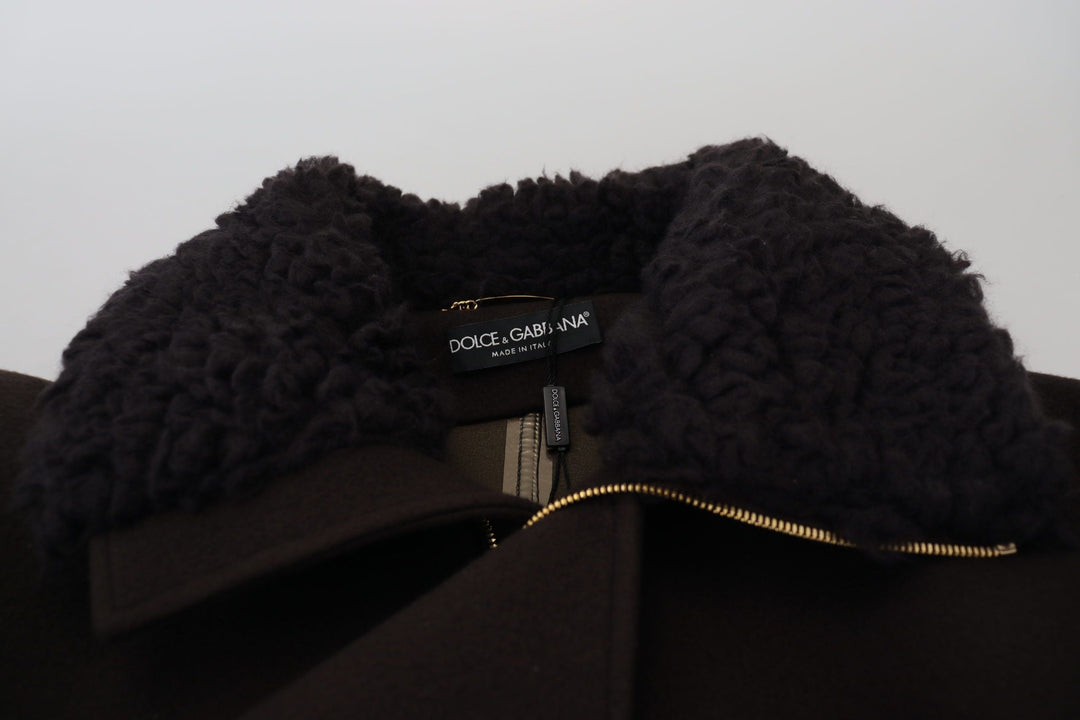  - Dolce & Gabbana Elegant Dark Brown Shearling Coat Jacket - JKT3347 - 54 - Ask Me Wear