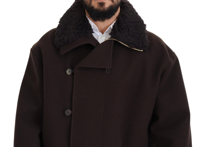  - Dolce & Gabbana Elegant Dark Brown Shearling Coat Jacket - JKT3347 - 54 - Ask Me Wear