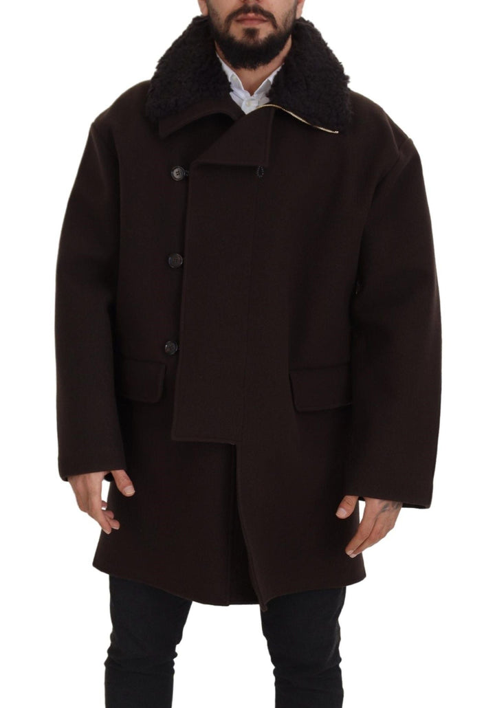  - Dolce & Gabbana Elegant Dark Brown Shearling Coat Jacket - JKT3347 - 54 - Ask Me Wear