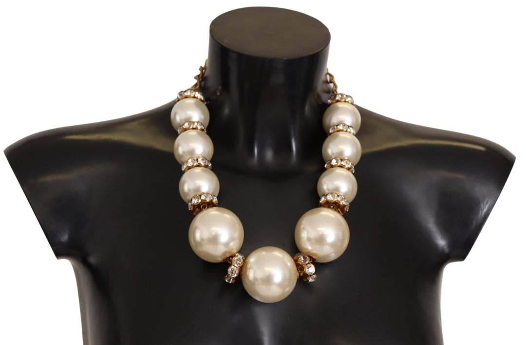  - Dolce & Gabbana Elegant Faux Pearl Charm Necklace with Crystal Accents - SMY100961 - Ask Me Wear