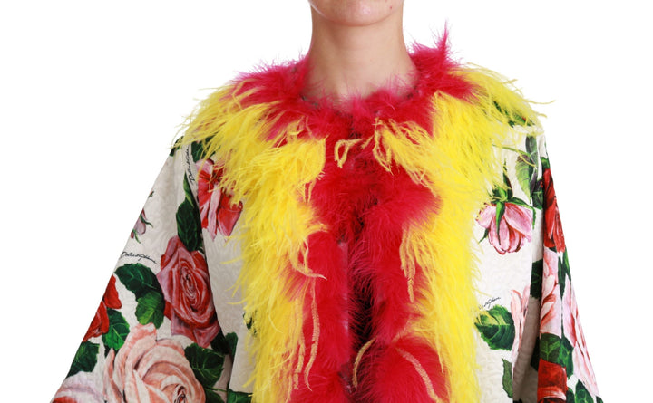  - Dolce & Gabbana Elegant Floral Cape Jacket with Fur Details - JKT2573 - 40 - Ask Me Wear