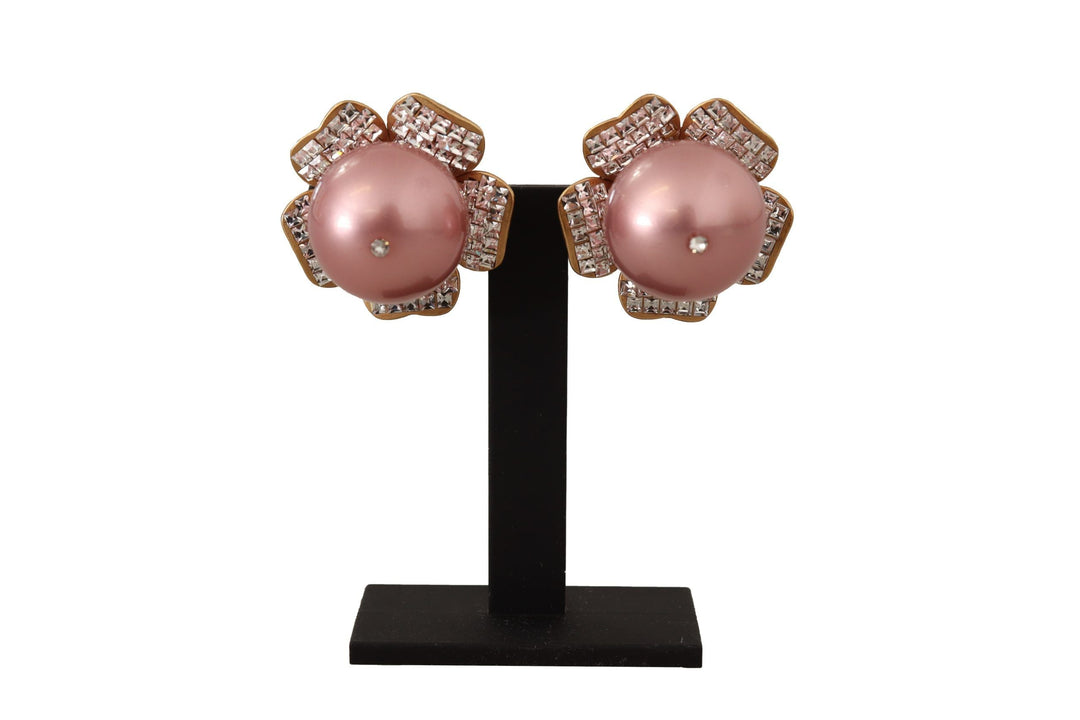  - Dolce & Gabbana Elegant Floral Crystal Pearl Clip - On Earrings - SMY100819 - Ask Me Wear