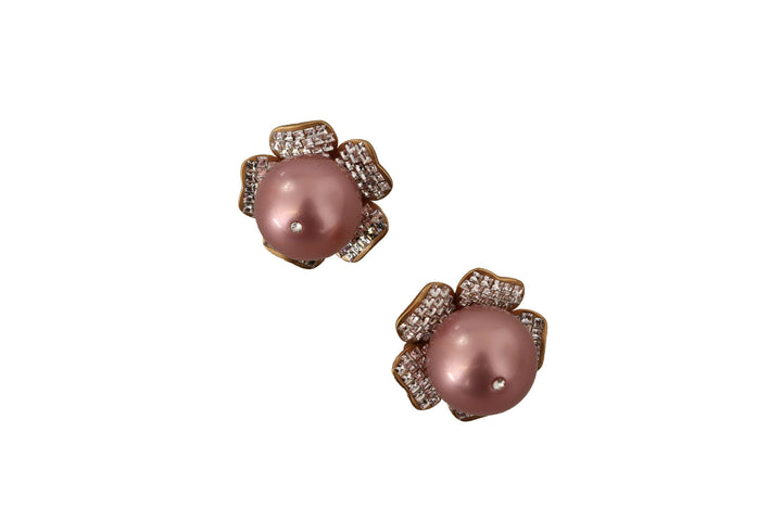  - Dolce & Gabbana Elegant Floral Crystal Pearl Clip - On Earrings - SMY100819 - Ask Me Wear