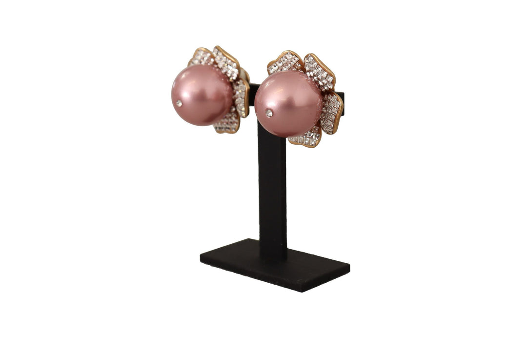  - Dolce & Gabbana Elegant Floral Crystal Pearl Clip - On Earrings - SMY100819 - Ask Me Wear