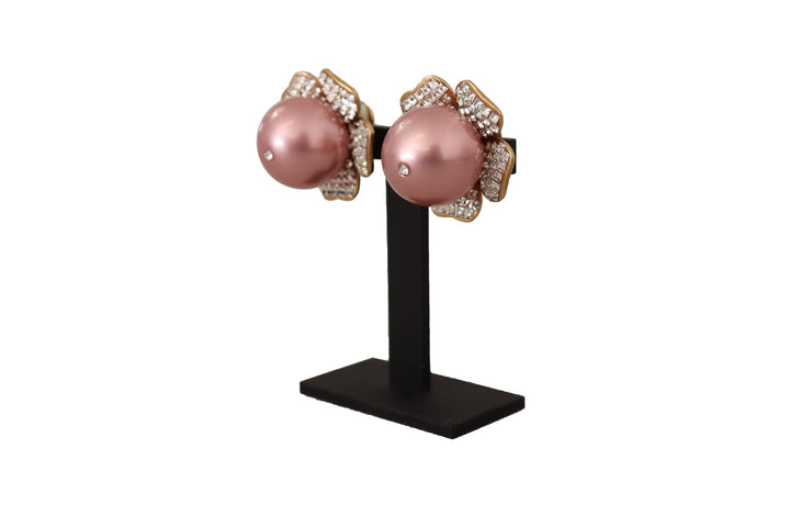  - Dolce & Gabbana Elegant Floral Crystal Pearl Clip - On Earrings - SMY100819 - Ask Me Wear