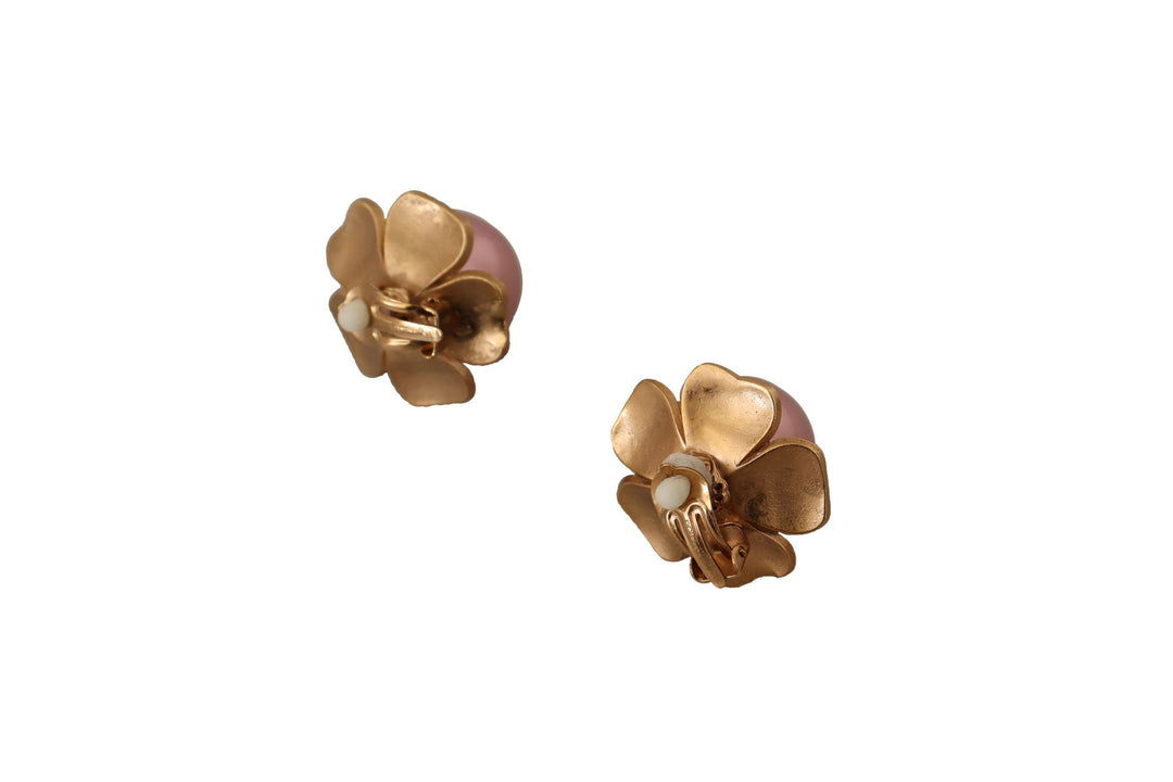  - Dolce & Gabbana Elegant Floral Crystal Pearl Clip - On Earrings - SMY100819 - Ask Me Wear