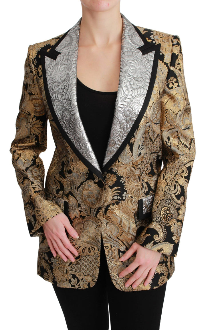  - Dolce & Gabbana Elegant Gold Floral Jacquard Blazer - JKT2627 - 38 - Ask Me Wear