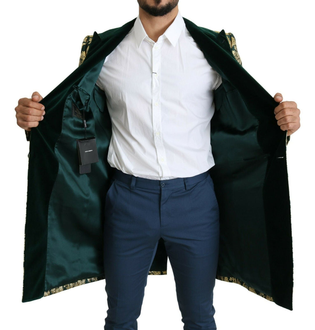  - Dolce & Gabbana Elegant Gold Green Jacquard Sicilia Jacket - JKT2724 - 52 - Ask Me Wear