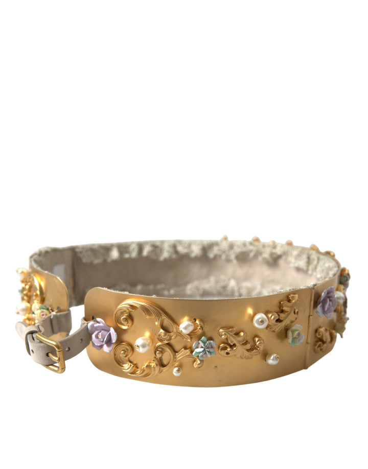  - Dolce & Gabbana Elegant Gold - Tone Faux Pearl Floral Belt - SMY101263 - 85 - Ask Me Wear